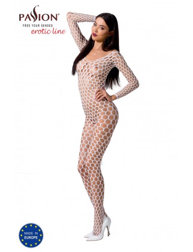 Lingerie - Combinaisons - Bodystocking sexy en large résille blanche et élastique BS077W - Passion Lingerie