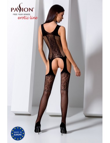 Lingerie - Combinaisons - Bodystocking sexy en maille noire et ouverte BS072B - Passion Lingerie