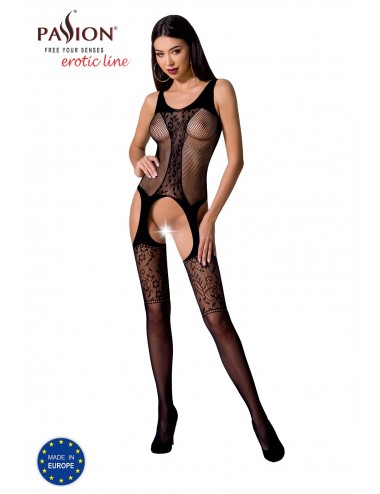 Lingerie - Combinaisons - Bodystocking sexy en maille noire et ouverte BS072B - Passion Lingerie