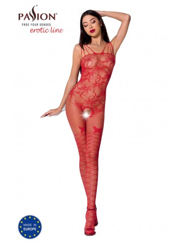 Lingerie - Combinaisons - Bodystocking sexy rouge avec motif BS076R - Passion Lingerie