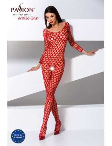 Lingerie - Combinaisons - Bodystocking en maille sexy rouge filet BS077R - Passion Lingerie