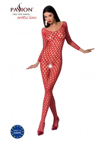 Lingerie - Combinaisons - Bodystocking en maille sexy rouge filet BS077R - Passion Lingerie