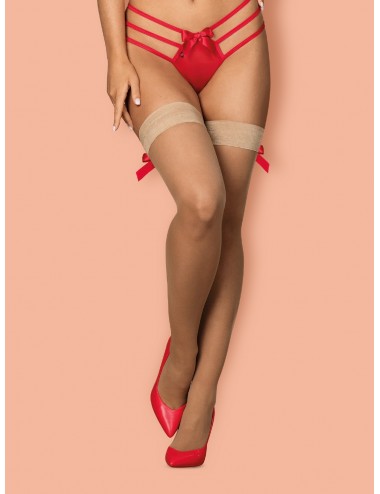 Lingerie - Bas - Bas sexy en maille douce chaire avec couture rouge rouge S808 - Obsessive