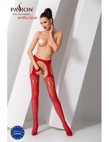 Lingerie - Bas - Bas rouge en maille extensible Jarretelles S024R - Passion Lingerie