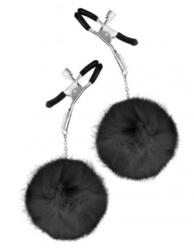 Sextoys - Bondage - SM - Pinces à seins pression réglable pompons noirs pour jeux de soumission- CC5700720010 - Sweet Caress