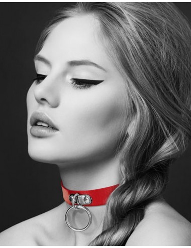 Sextoys - Bondage - SM - Collier en cuir rouge SM avec anneau métal argenté pour laisse - CC6060010030 - Bijoux Pour Toi