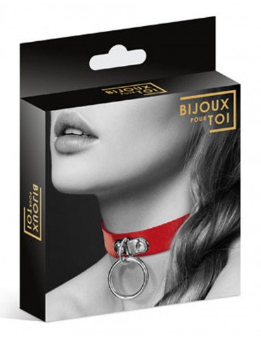 Sextoys - Bondage - SM - Collier en cuir rouge SM avec anneau métal argenté pour laisse - CC6060010030 - Bijoux Pour Toi