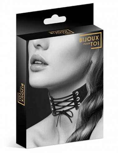 Sextoys - Bondage - SM - Collier fétichiste en cuir noir SM avec lacet pour jeux érotiques - CC6060020010 - Bijoux Pour Toi