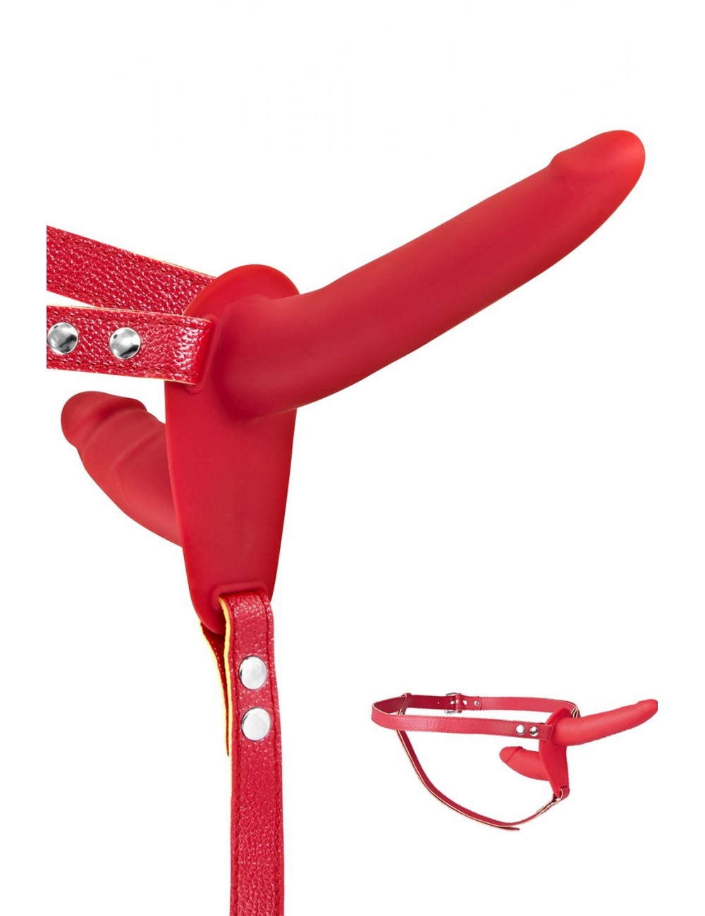 Sextoys - Godes & Plugs - Double gode ceinture rouge avec harnais ajustable en simili cuir - CC5310010030 - Fetish Tentation