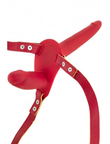 Sextoys - Godes & Plugs - Double gode ceinture rouge avec harnais ajustable en simili cuir - CC5310010030 - Fetish Tentation
