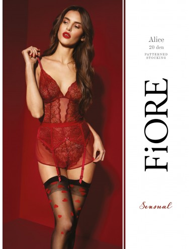 Lingerie - Bas - Bas sexy noire transparente avec cœur rouge 20 DEN Alice - Fiore