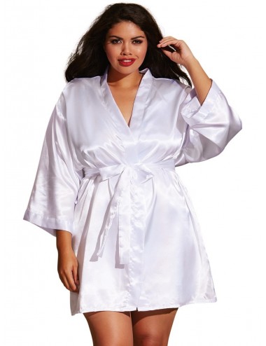 Lingerie - Nuisettes - Kimono satin, ceinture attachée, nuisette et cintre assorti - DG3717XWHT - Dreamgirl
