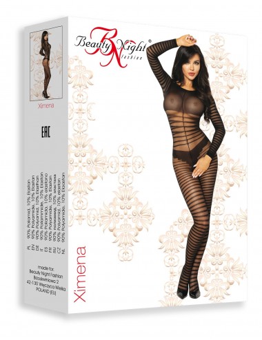 Lingerie - Combinaisons - Bodystocking sexy noire avec motif incorporé Ximena - Beauty Night