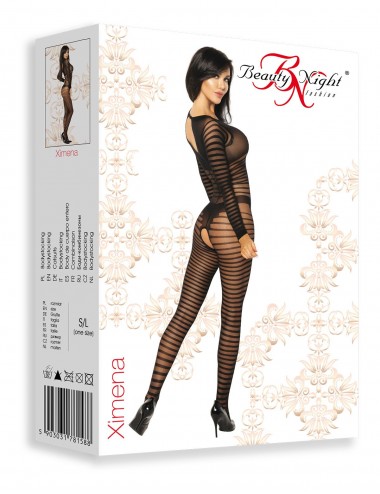 Lingerie - Combinaisons - Bodystocking sexy noire avec motif incorporé Ximena - Beauty Night