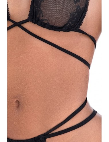 Lingerie - Bodys - Body minimaliste noir avec lanières très sexy - MAL8541BLK - Mapalé