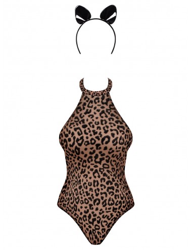Lingerie - Bodys - Body sexy à motif léopard et un serre-tête Leocatia - Obsessive