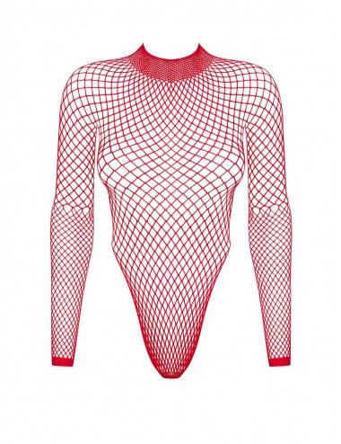 Lingerie - Bodys - Body maille rouge transparente et dos ouverte B126 - Obsessive