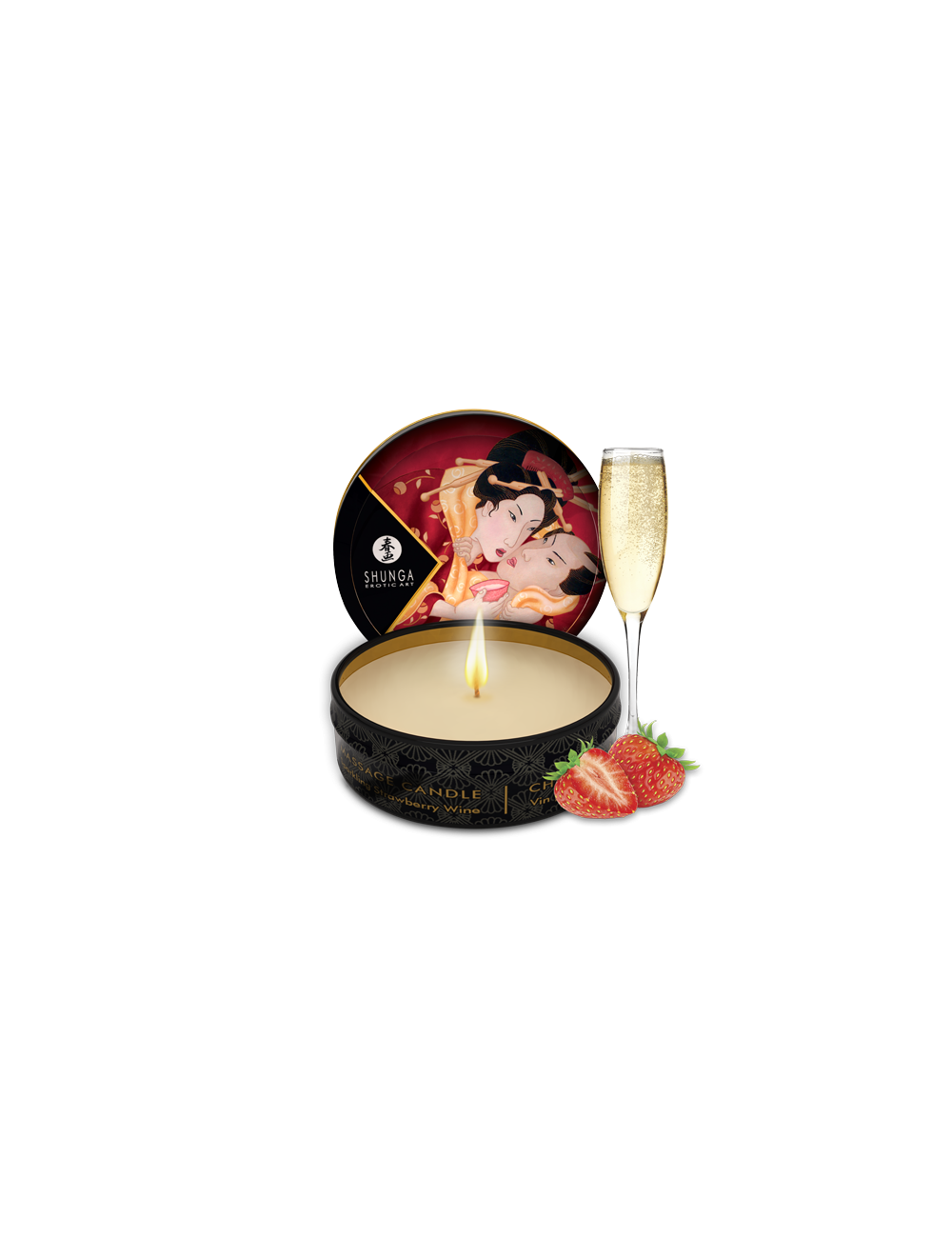 Mini bougie de massage naturelle en Vin pétillant à la fraise - Bougies de massage - Shunga