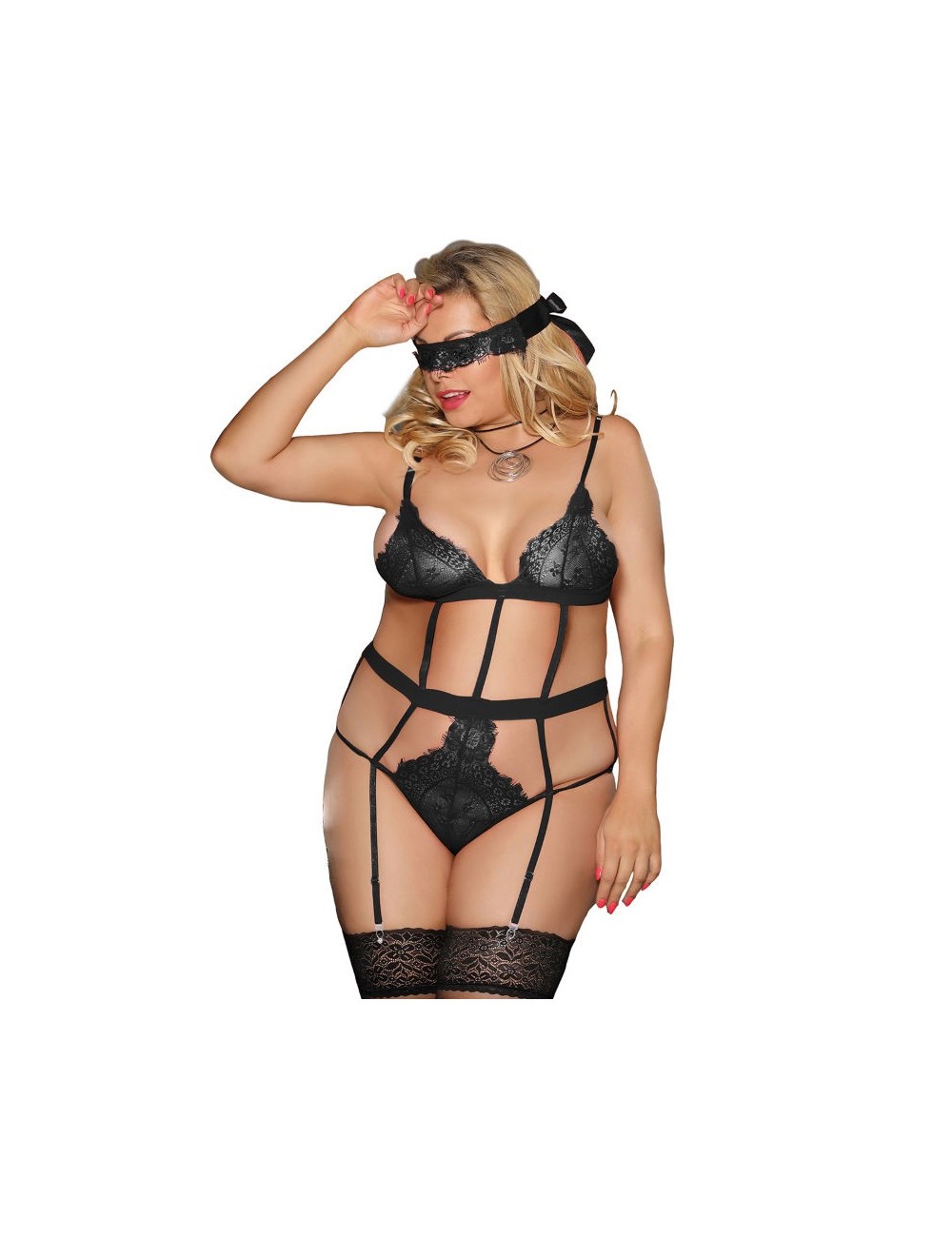 Lingerie - Ensembles de lingerie - Ensemble de lingerie 3 pièces en dentelle semi-transparente et de lacets - d-220711 - Subb...