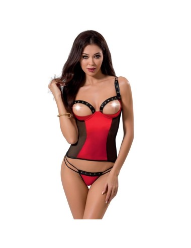 Lingerie - Ensembles de lingerie - Ensemble de lingerie 2 pièces en dentelle rouge et noire - d-222617 - Passion Woman Corsets