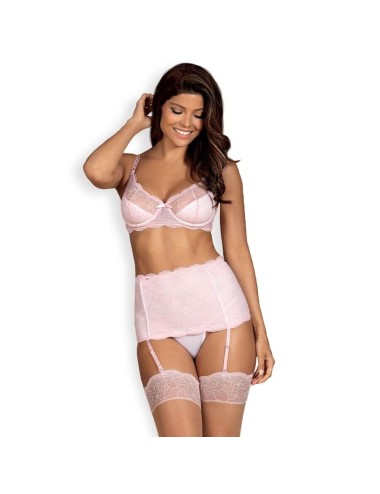 Lingerie - Ensembles de lingerie - Ensemble de lingerie 4 pièces rose et blanc en multi-stretch - d-225351 - Obsessive Garter...