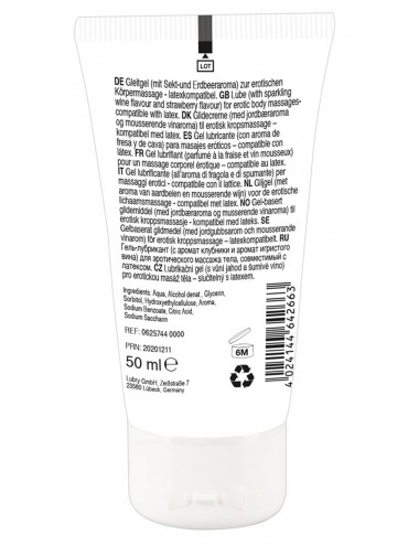 Lubrifiant et gel de massage végétalien comestible goût fraise/vin pétillant 50ml - R625744