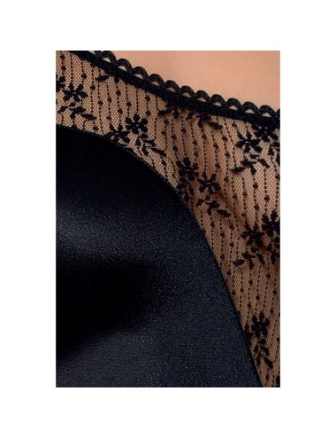 Lingerie - Bodys - Body symétrique en dentelle et satin noire avec une épaule en ventre dénudé Petra - L-XL -