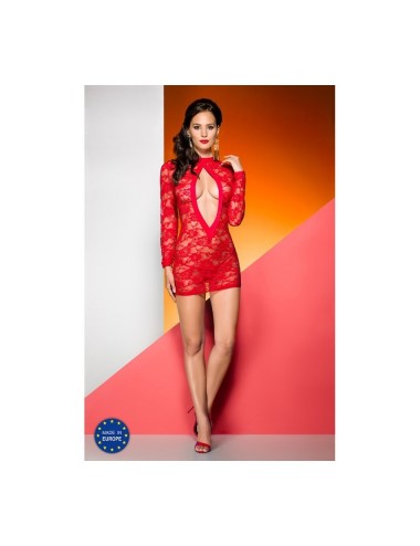 Lingerie - Nuisettes - Nuisette et string rayen rouge en fine dentelle florale avec manches longues - xxl-xxxl - Avanua