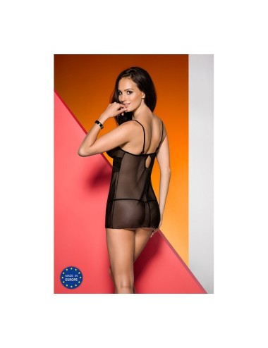 Lingerie - Nuisettes - Nuisette noire en fine résille avec Ouverture sur le devant en dessous du noeud en satin rouge Lasedi ...