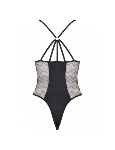 Lingerie - Bodys - Body satin noir et de tulle translucide aux décorations géométriques Lagerta - S-M -