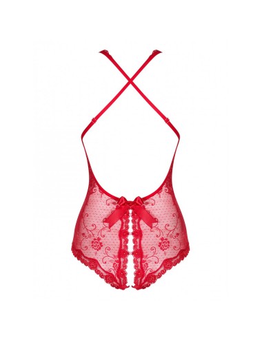 Lingerie - Bodys - Body Rouge motif floral avec entrejambe ouvert et dos dénudé Fiorenta - L-XL - Obsessive
