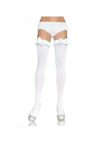 LEG AVENUE - COLLANT OPAQUE BLANC AVEC FINITION VOLANT ET NOEUD