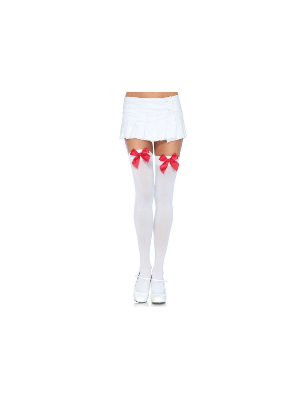 CUISSARDS LEG AVENUE NYLON AVEC NOEUD BLANC / ROUGE