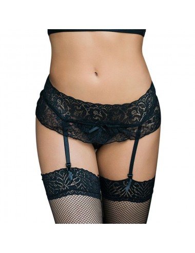 Lingerie - Ensembles de lingerie - Queen lingerie liguero y tanga diseão floral negro s/m - Queen Lingerie