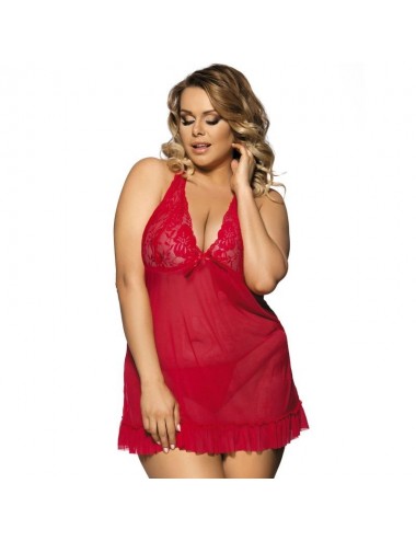 Lingerie - Nuisettes - Subblime queen plus red babydoll motifs floraux dans les seins - Subblime Queen Plus Size