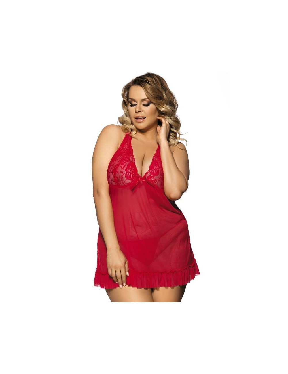 Lingerie - Nuisettes - Subblime queen plus red babydoll motifs floraux dans les seins - Subblime Queen Plus Size