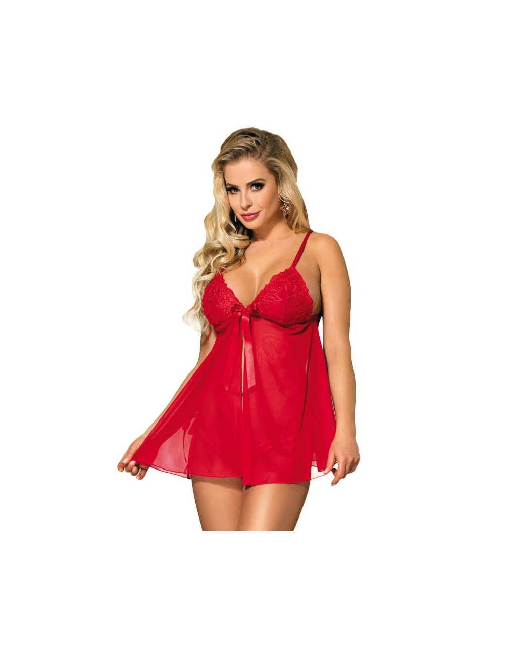 Lingerie - Nuisettes - Babydoll subblime avec noeud et lacets floraux rouge s / m - Subblime Babydolls