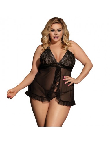 Lingerie - Nuisettes - Subblime queen plus open babydoll noir - Subblime Queen Plus Size