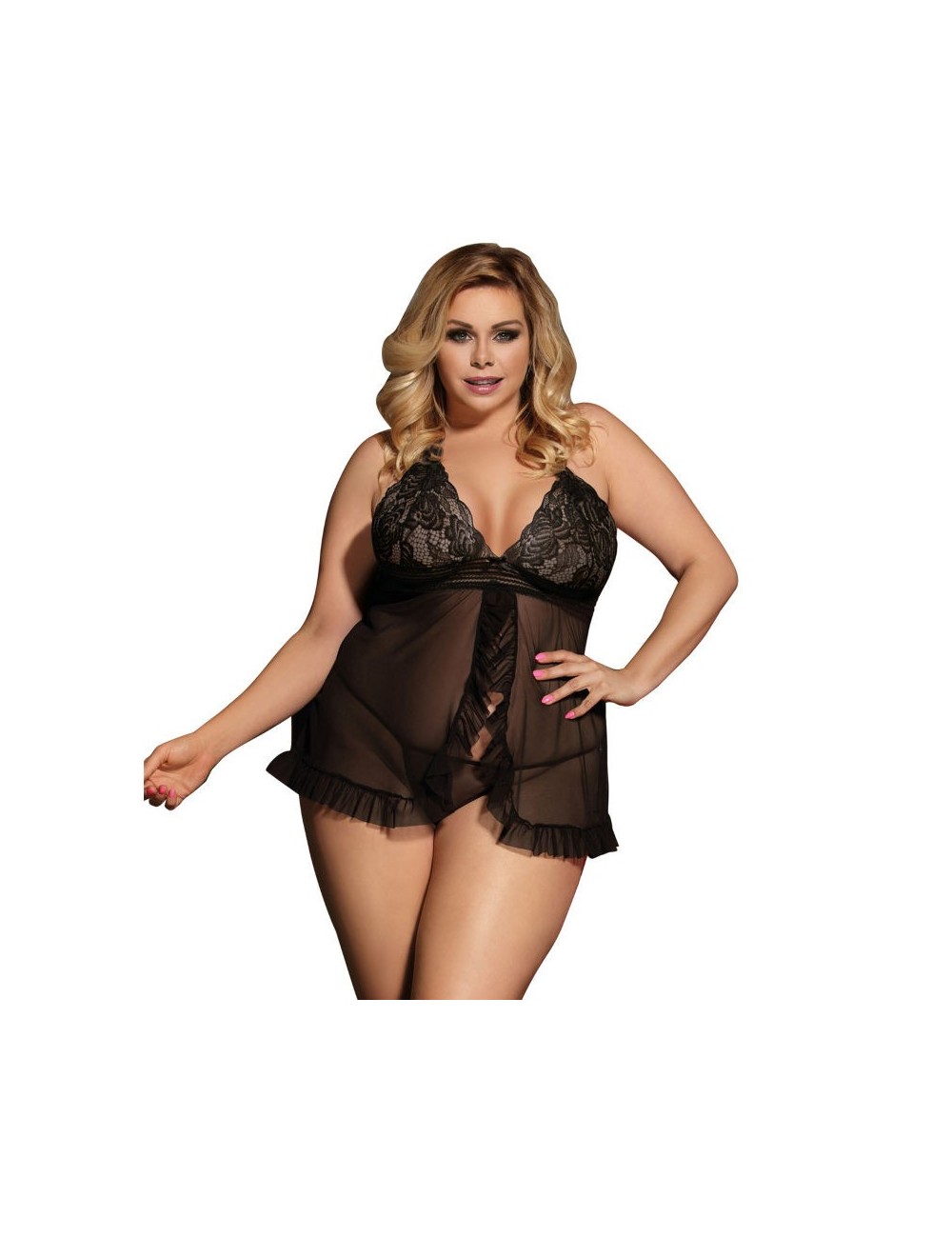 Lingerie - Nuisettes - Subblime queen plus open babydoll noir - Subblime Queen Plus Size