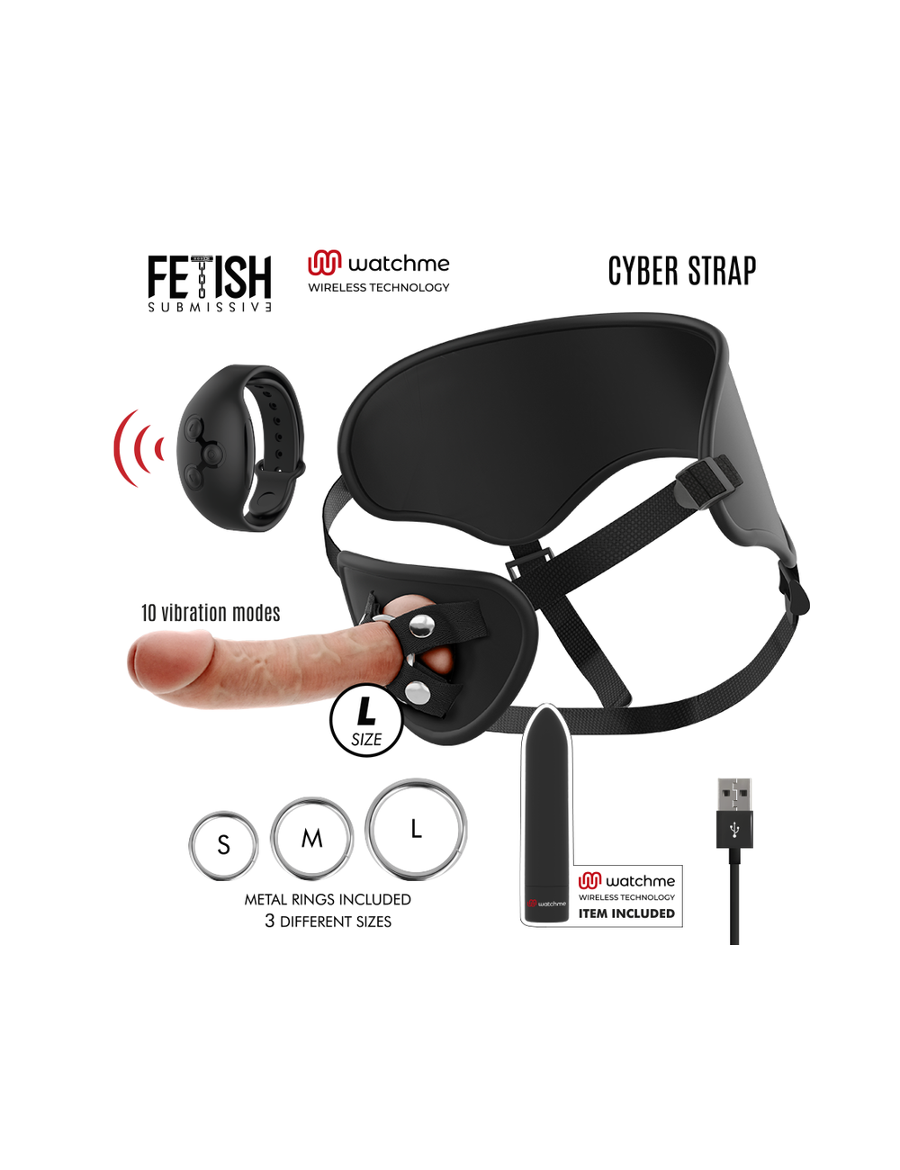 Sextoys - Accessoires - CYBER STRAP REMOTE CONTROL HARNESS AND VIBRATING BULLET WATCME TECHNOLOGY L - FETISH SUBMISSIVE CYBER...