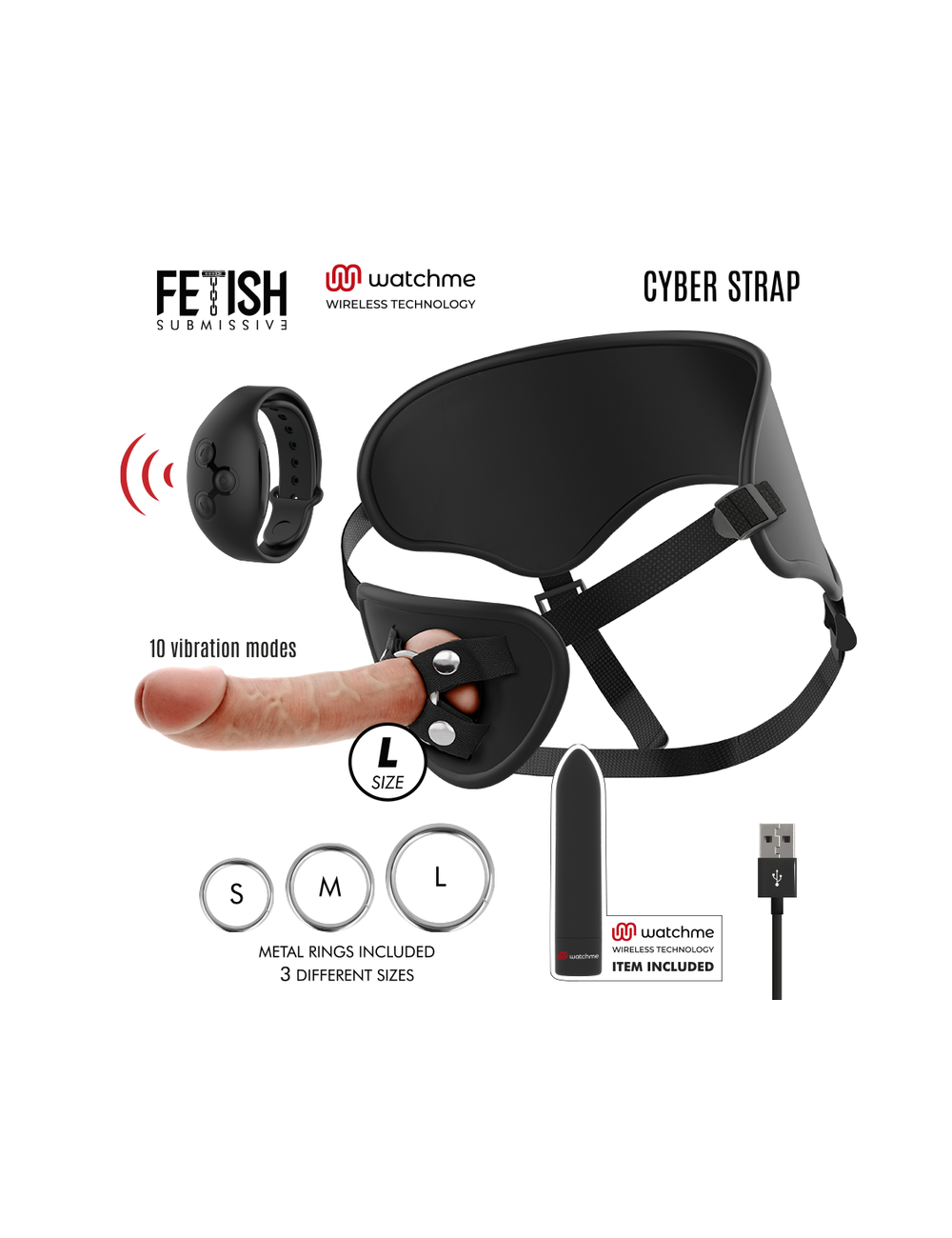 Sextoys - Accessoires - CYBER STRAP REMOTE CONTROL HARNESS AND VIBRATING BULLET WATCME TECHNOLOGY L - FETISH SUBMISSIVE CYBER...