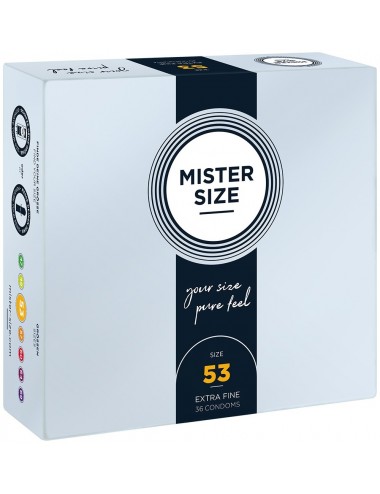 Boite de 36 préservatifs latex avec réservoir, 7 tailles disponibles, Mister Size - MS36 - Plaisirs Intimes - Mister Size