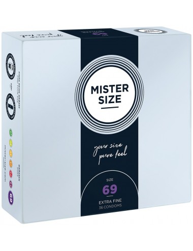 Boite de 36 préservatifs latex avec réservoir, 7 tailles disponibles, Mister Size - MS36 - Plaisirs Intimes - Mister Size