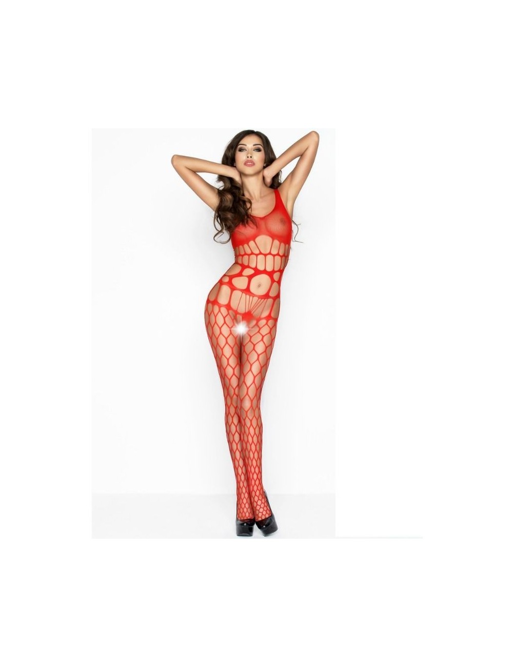 Lingerie - Combinaisons - PASSION WOMAN BS032 BODYSTOCKING ROUGE TAILLE UNIQUE - Passion Woman Bodystockings