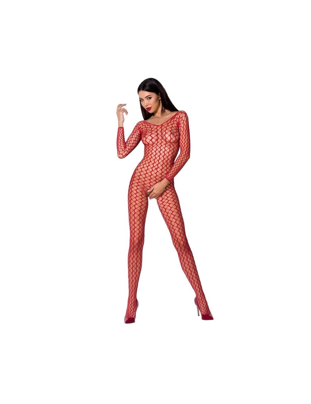 Lingerie - Combinaisons - BODYSTOCKING PASSION WOMAN BS068 - ROUGE TAILLE UNIQUE - Passion Woman Bodystockings