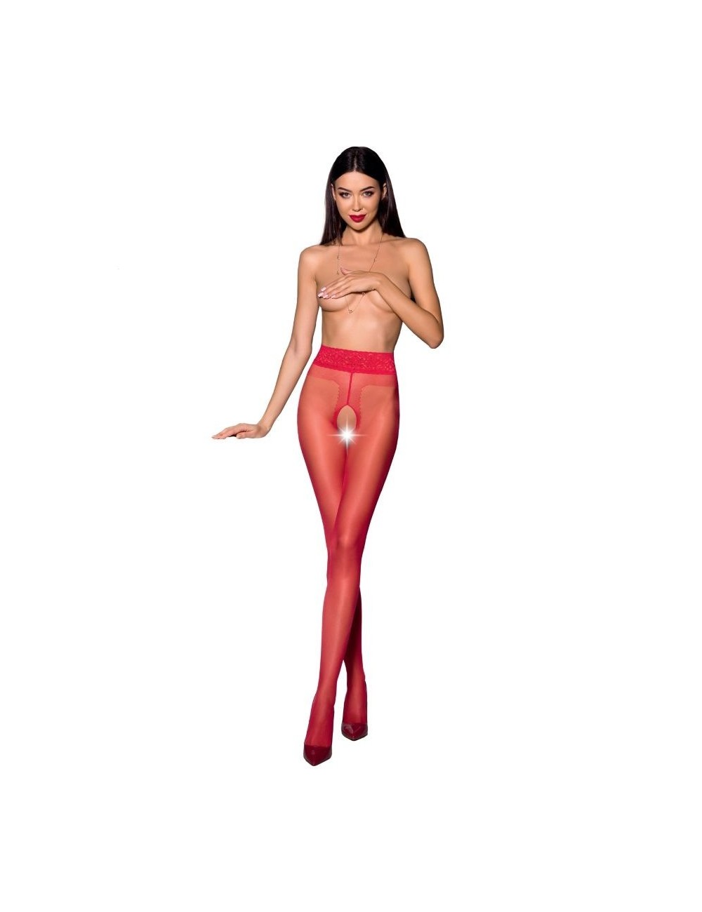 Lingerie - Bas - PASSION WOMAN TIOPEN 001 BAS ROUGE TAILLE 1/2 - PASSION WOMAN GARTER & STOCK