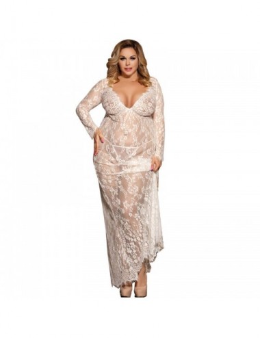 SUBBLIME QUEEN PLUS ROBE LONGUE À MANCHES LONGUES BLANC