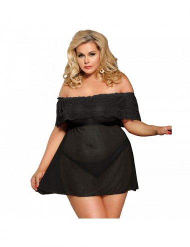 Lingerie - Grande Tailles - ROBE COURTE SUBBLIME QUEEN PLUS + String NOIR - Subblime Queen Plus Size