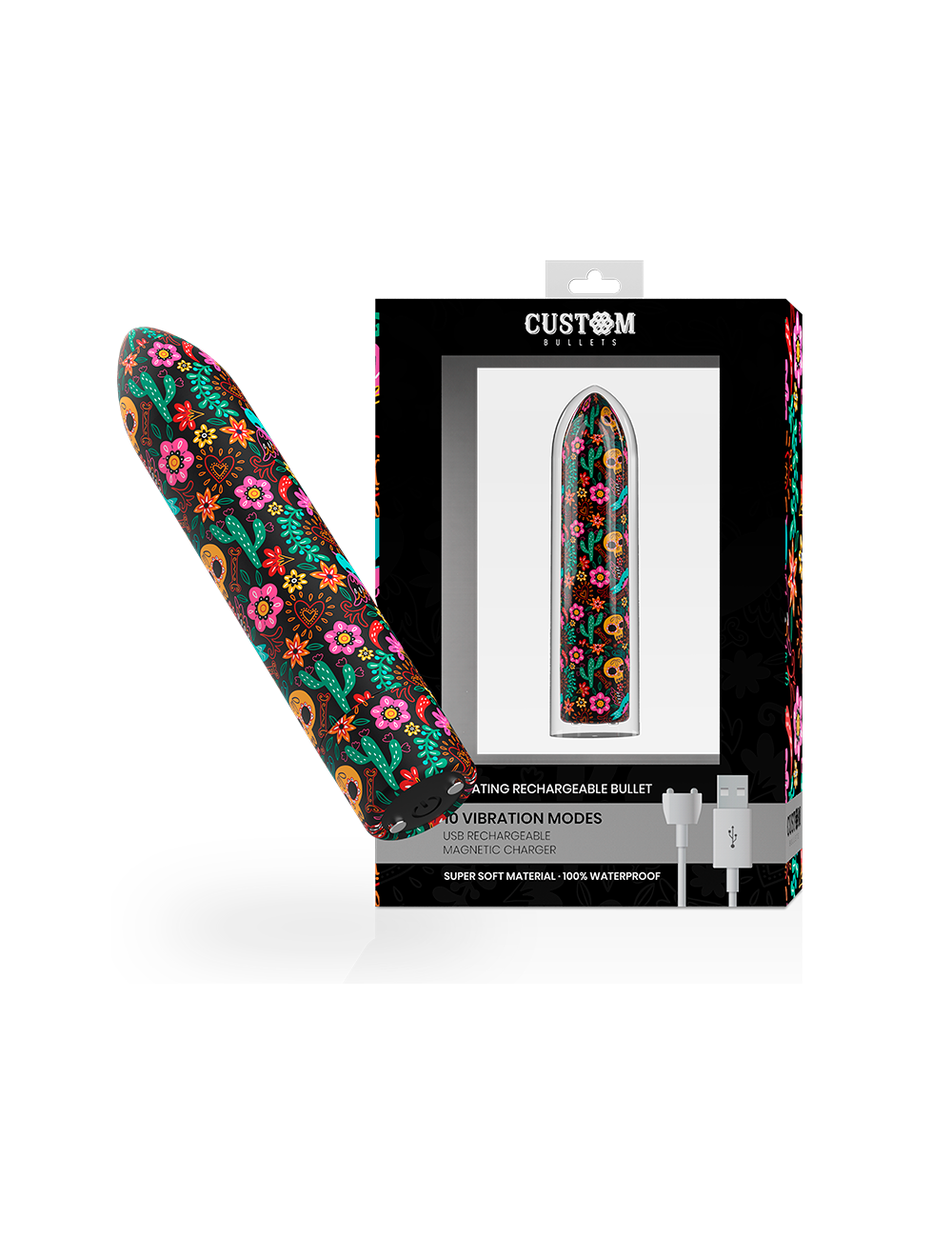 Sextoys - Oeufs Vibrants - BULLETS PERSONNALISÃS BULLET RECHARGEABLE FLORAL 10 INTENSITIES - Custom Bullets