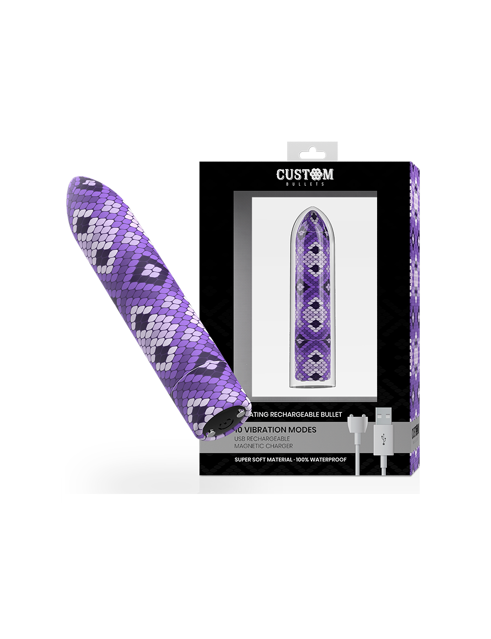 Sextoys - Oeufs Vibrants - CUSTOM BULLETS RECHARGEABLE SNAKE PURPLE MAGNETIC BULLET 10V - Custom Bullets